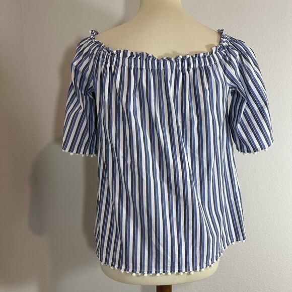 Trina Turk Small Top Sleeveless Blouse Blue Striped Preppy Coastal Poms Coastal - Picture 8 of 12